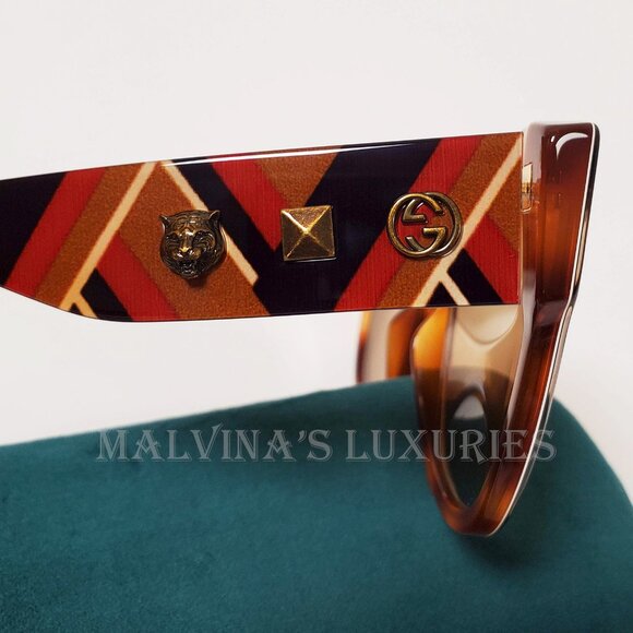 GUCCI SUNGLASSES GG0059 003 CHEVRON LOGO FELINE HEAD SQUARE GG 0059 - Picture 11 of 15